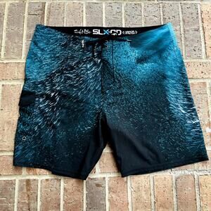 Salt Life SLX-QD Men's Blue Stretch Elastic Waist Swim Boardshorts Size 40 NWT
